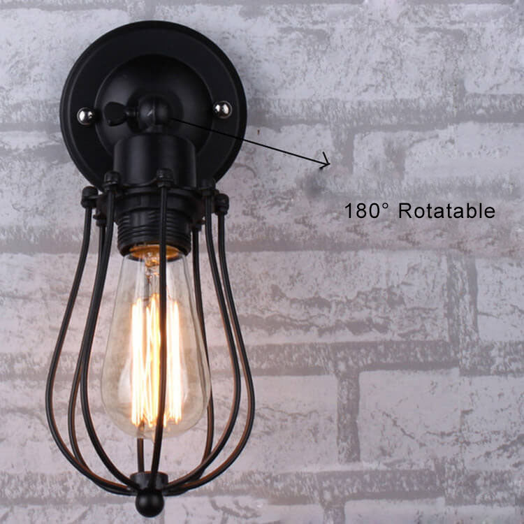 Wrought Iron Cage Rotatable Wall Lamp