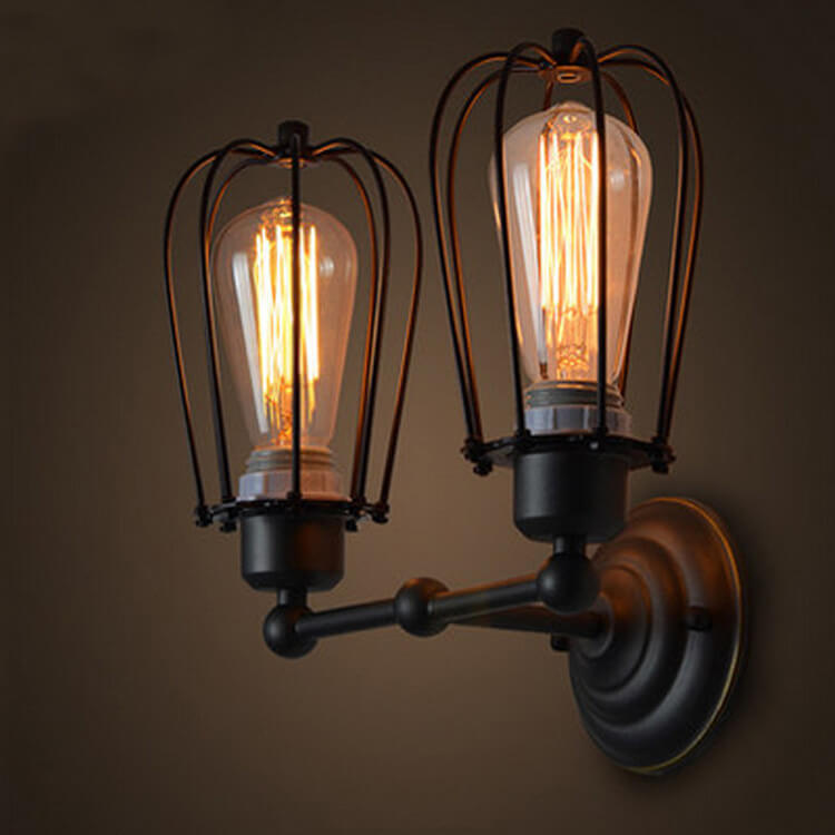 Wrought Iron Cage Rotatable Wall Lamp