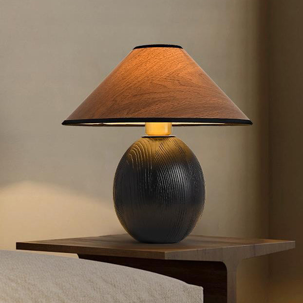 Round Trapezoidal Solid Wood Table Lamp