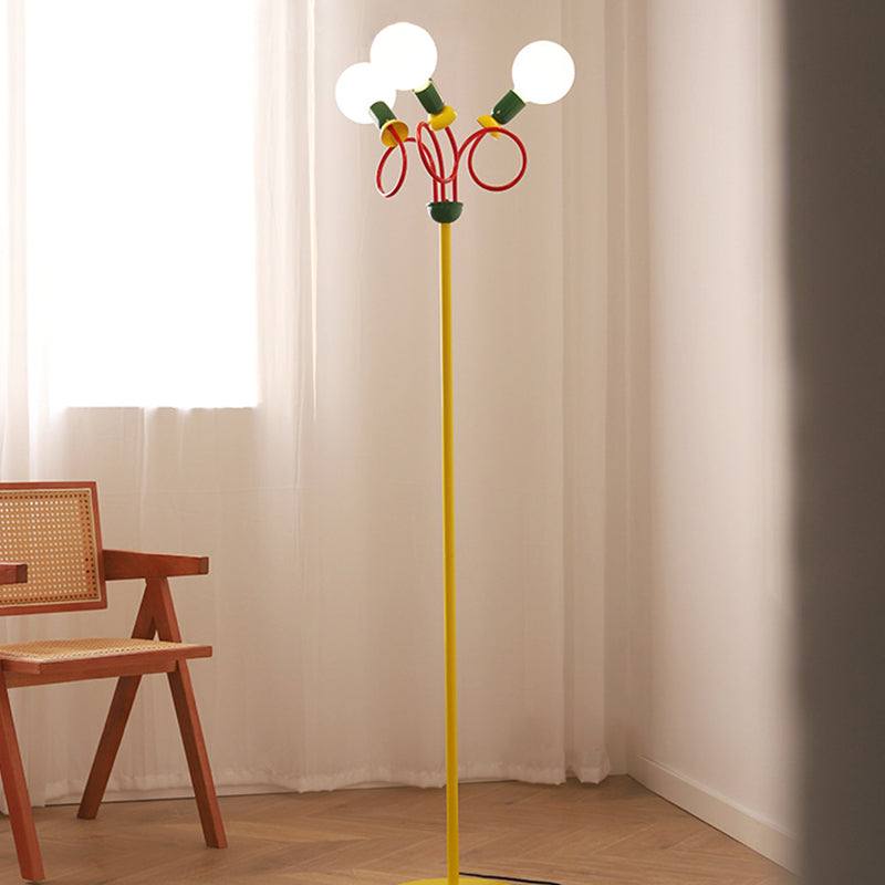 Curved Pole Round Ball 3-Light Floor Lamp