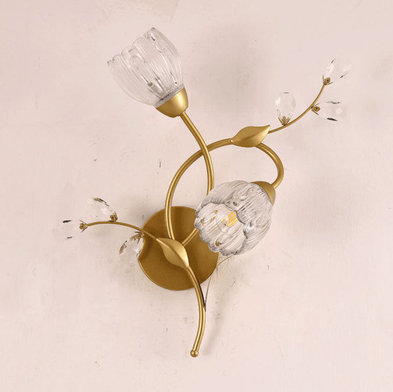 Flower Hardware Glass Crystal 2-Light Wall Lamp