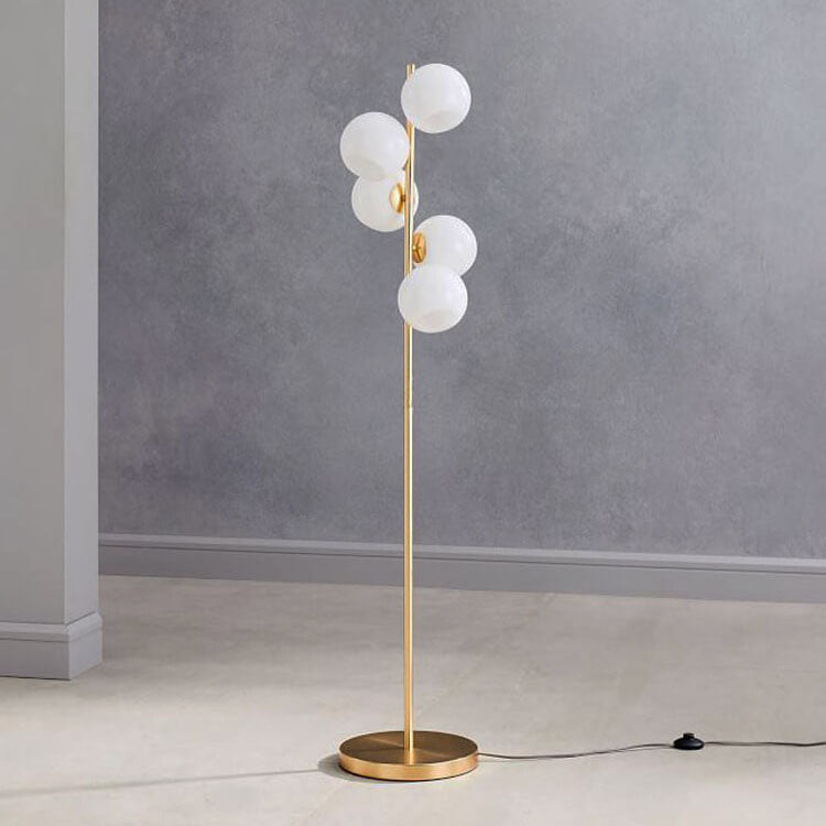 Glass Round Ball Gold 5-Light Floor Lamp