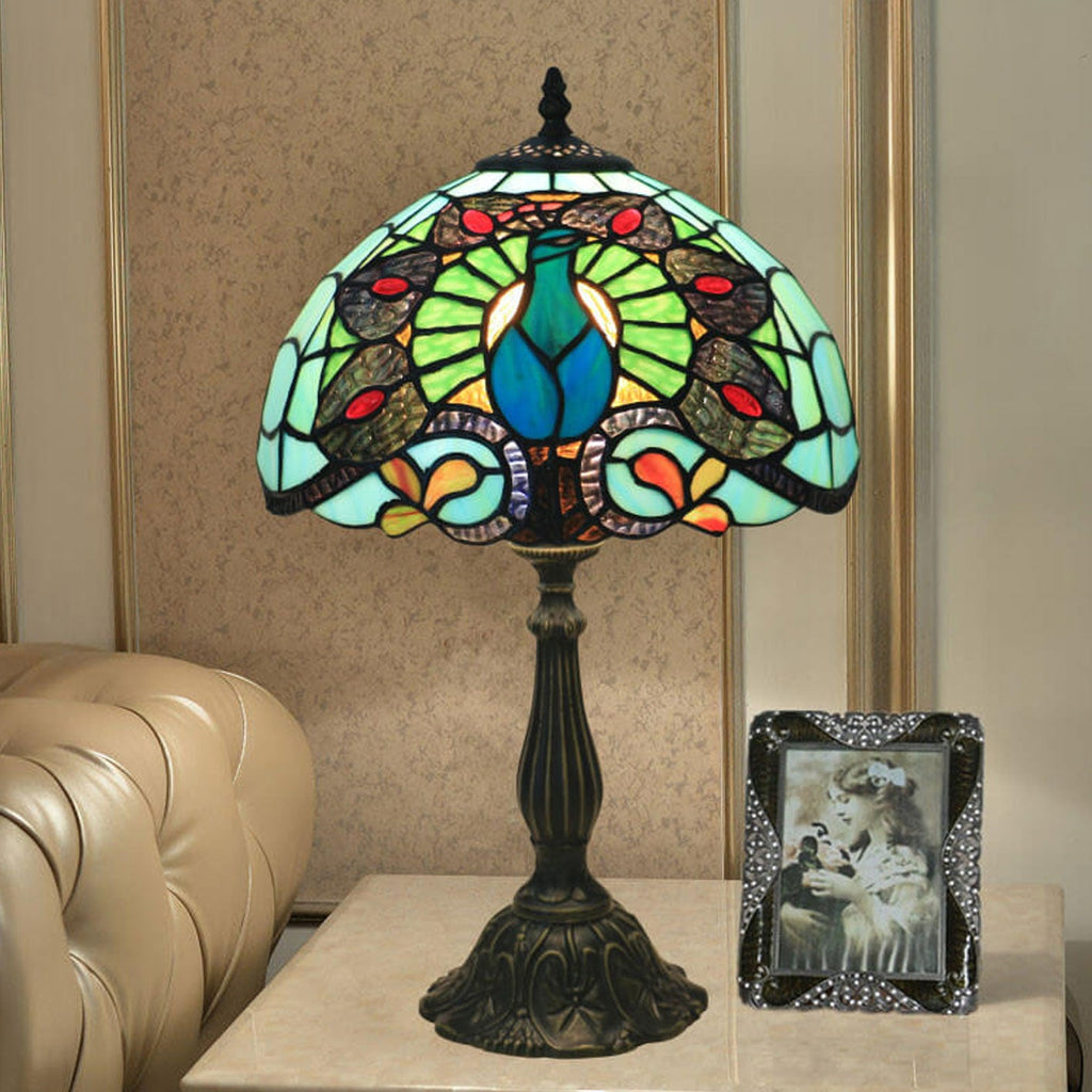 Green Peacock Stained Glass Table Lamp