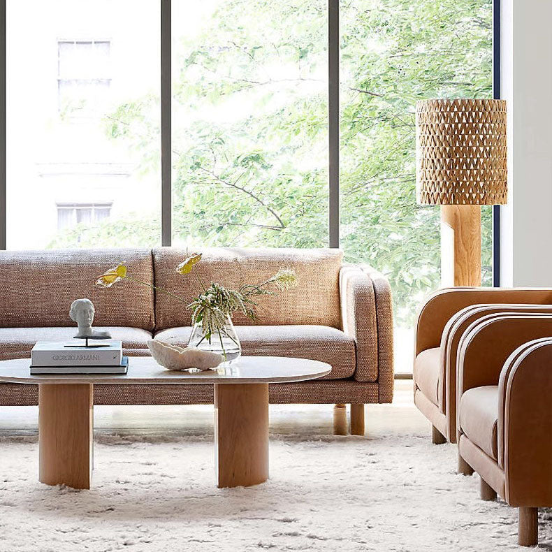 Wood Rattan Woven Long Floor Lamp