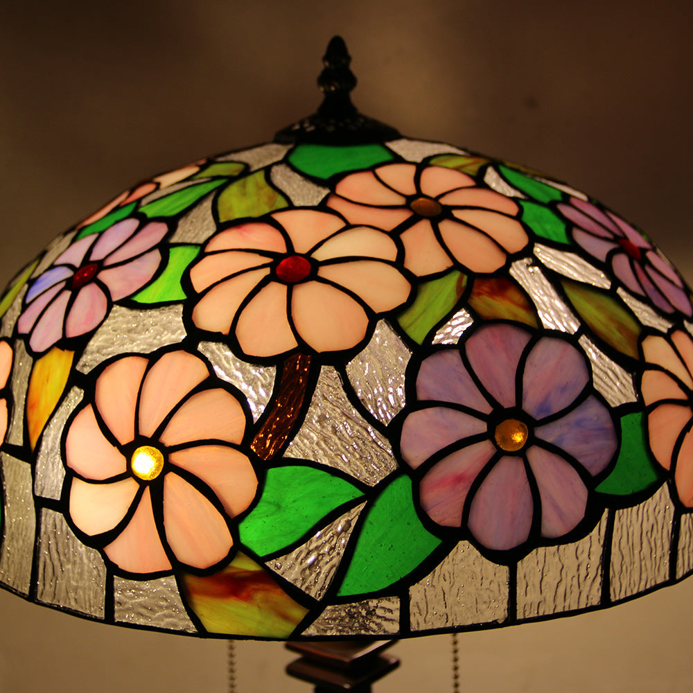 Stained Floral Glass Dome 2-Light Table Lamp
