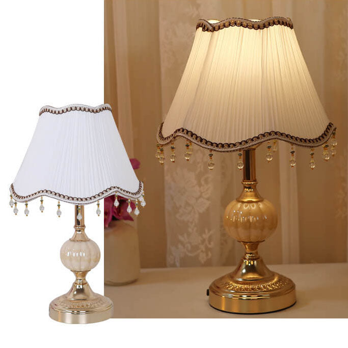 Fabric Floral Glass Plating Table Lamp