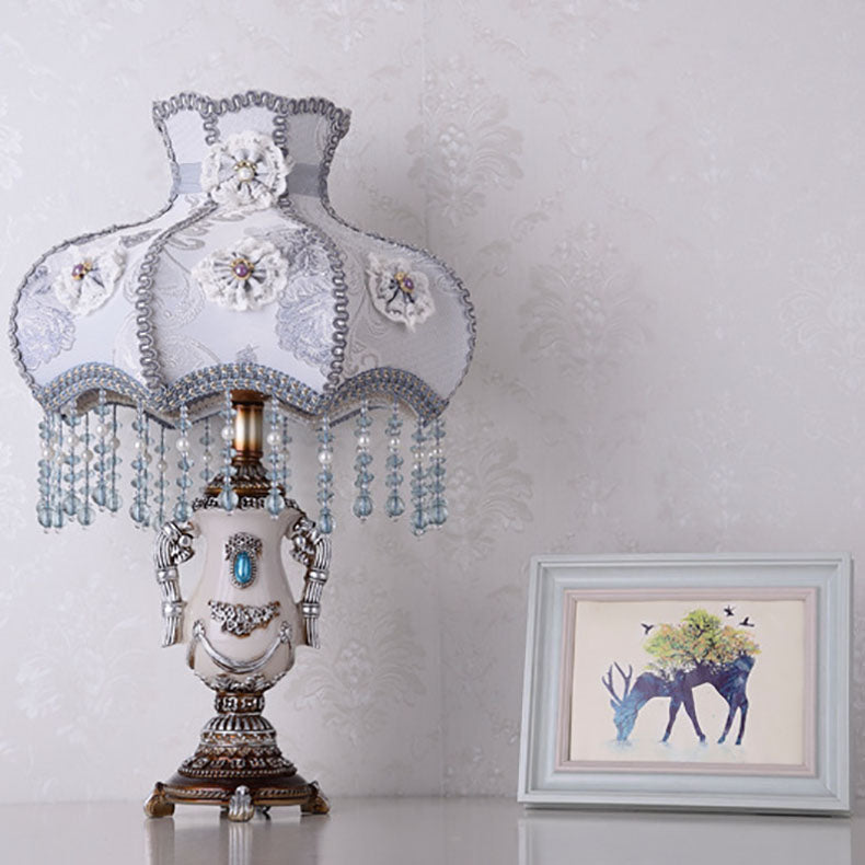 Round Floral Beaded Resin Table Lamp
