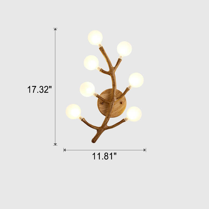 Resin Tree Fork Glass 7-Light Wall Lamp