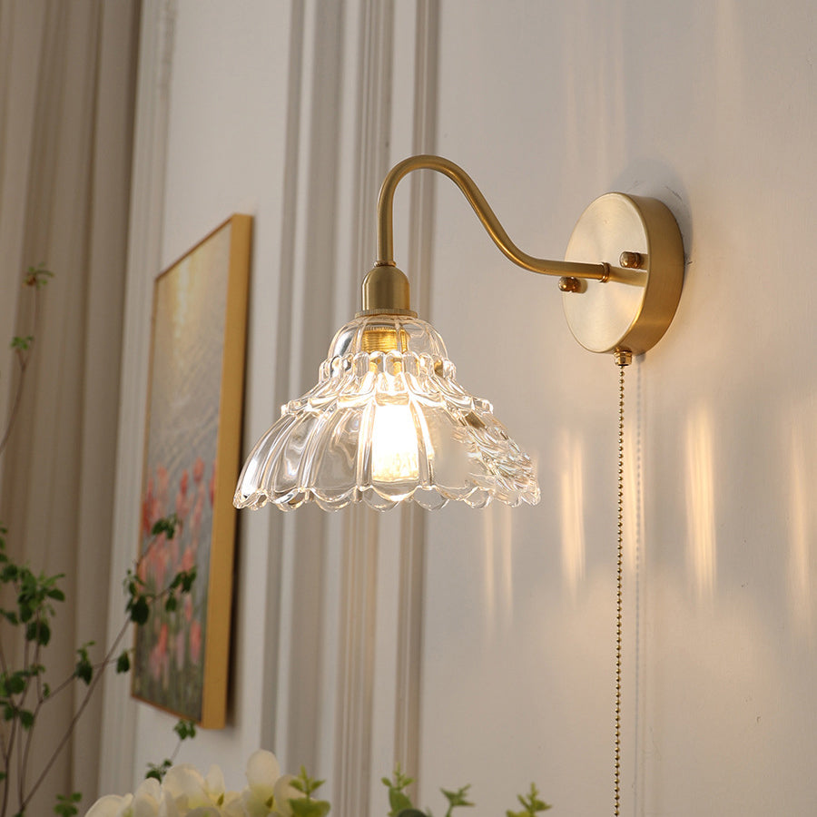 Bellflower Brass Glass Living Wall Lamp
