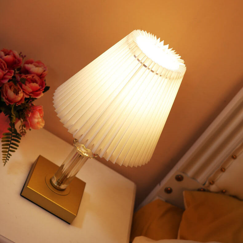 Cone Pleated Fabric Crystal Table Lamp