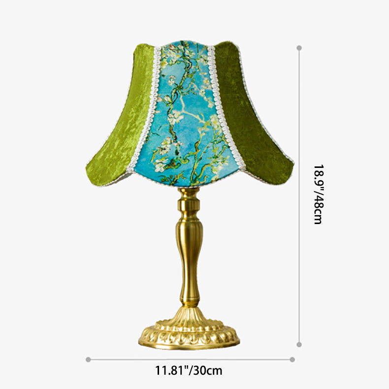 Metal Fabric Floral Painted Table Lamp
