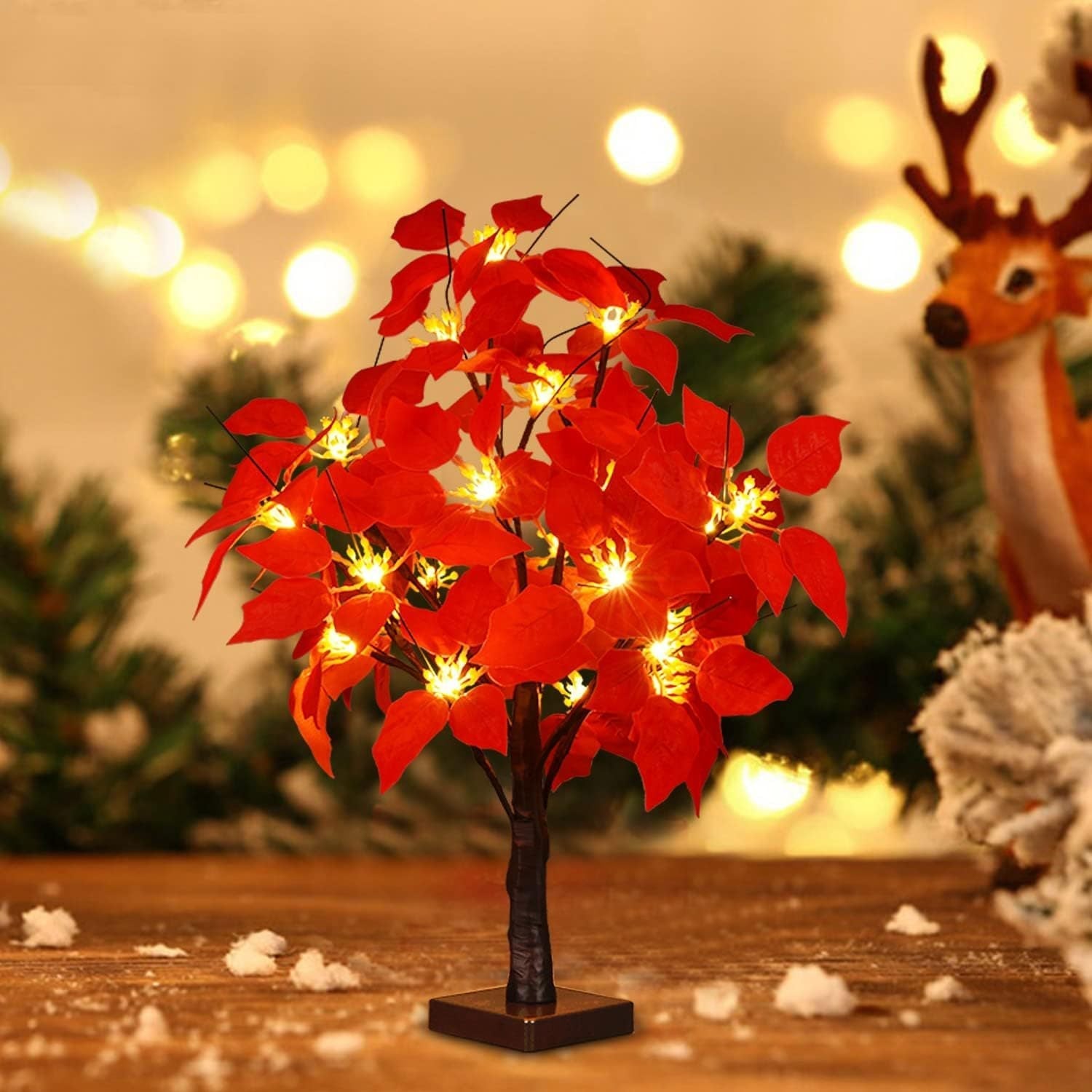 Fabric Artificial Maple Leaf Table Lamp