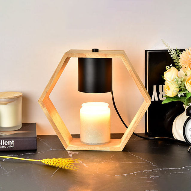 Wood Hexagonal Melting Wax Table Lamp
