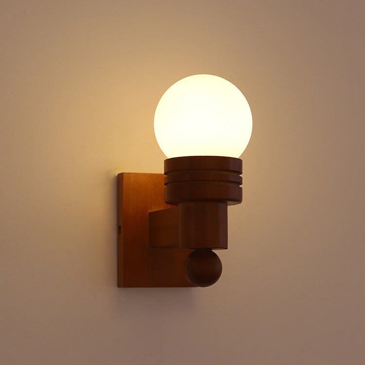 Wood Beam Glass Ball Wall Lamp