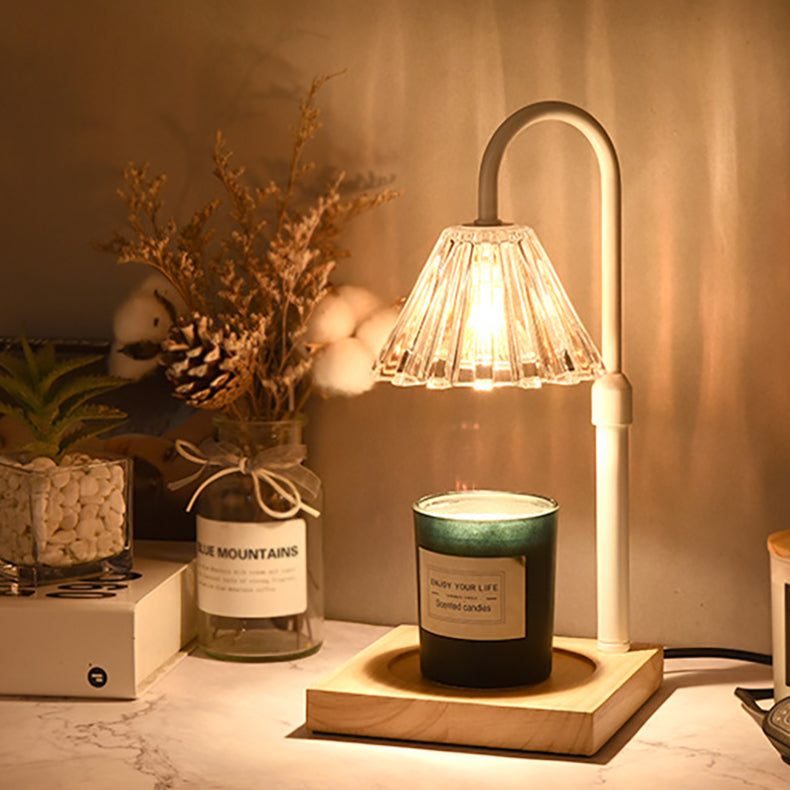 Round Wood Iron Glass Table Lamp