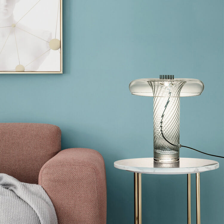 Floral Clear Glass Column Table Lamp
