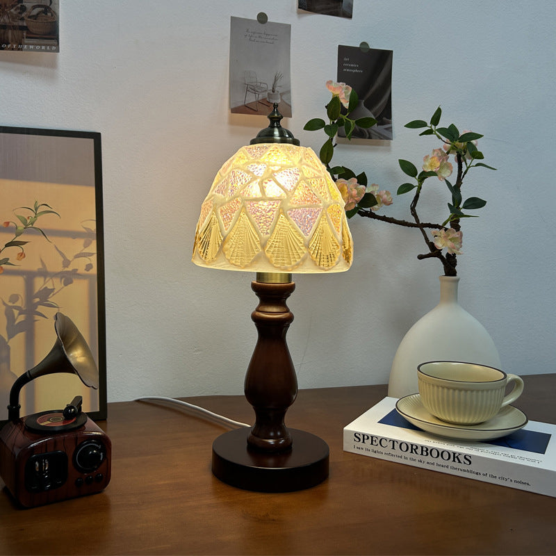 Wood Glass Hemispheroid Shell Table Lamp