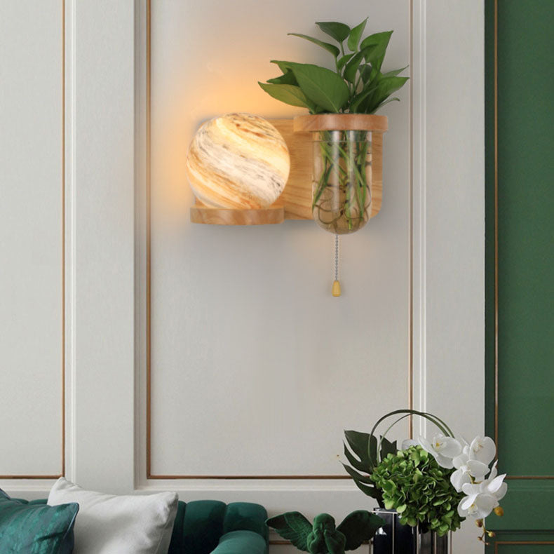 Oak Glass Planet Wall Lamp