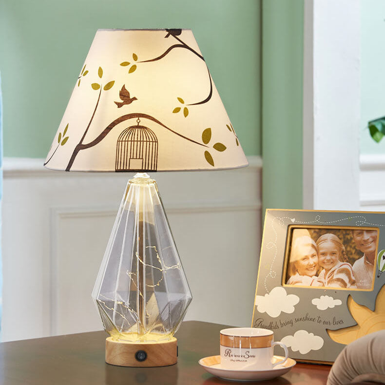 Fabric Glass Rhombus Table Lamp