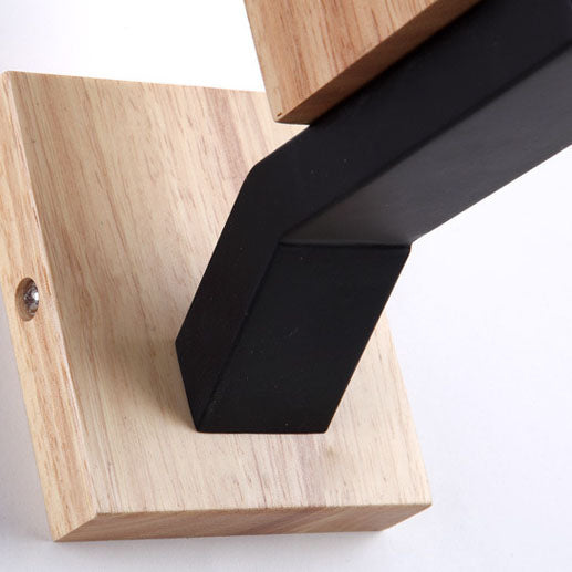 Quadrangular Solid Wood Iron Wall Lamp