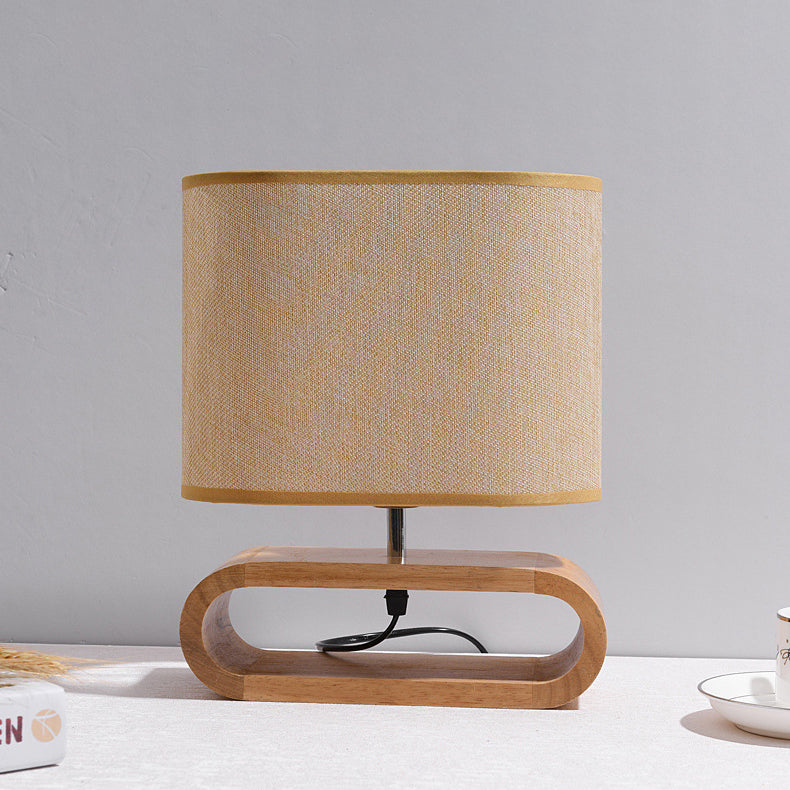 Wood Fabric Cylinder Elliptical Table Lamp