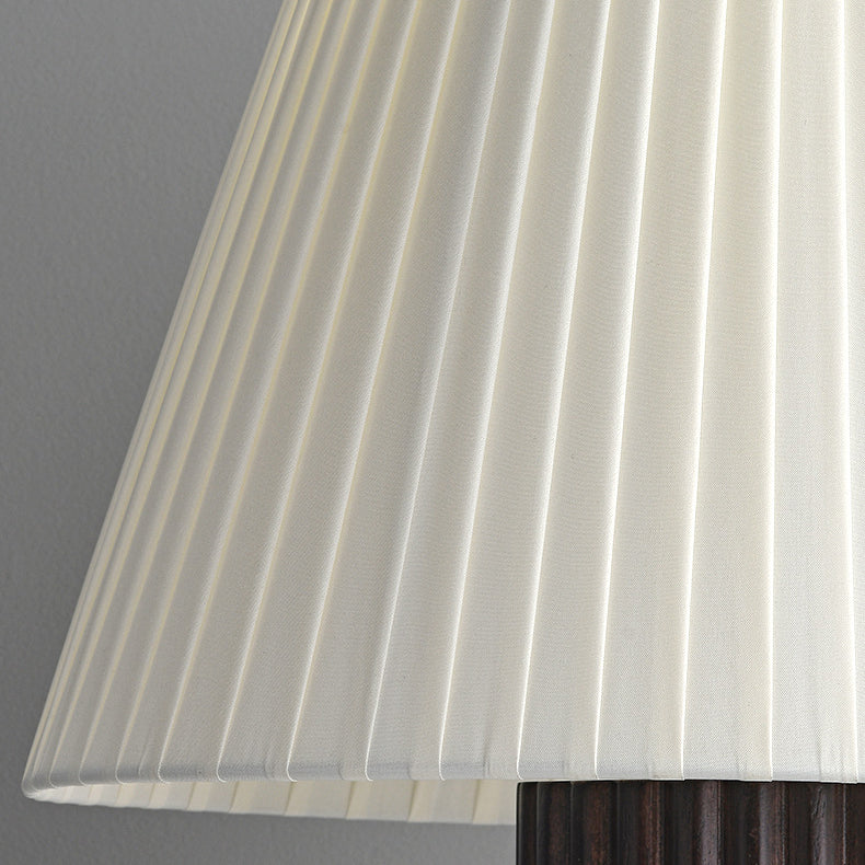 Cylinder Pleated Wood Fabric Table Lamp