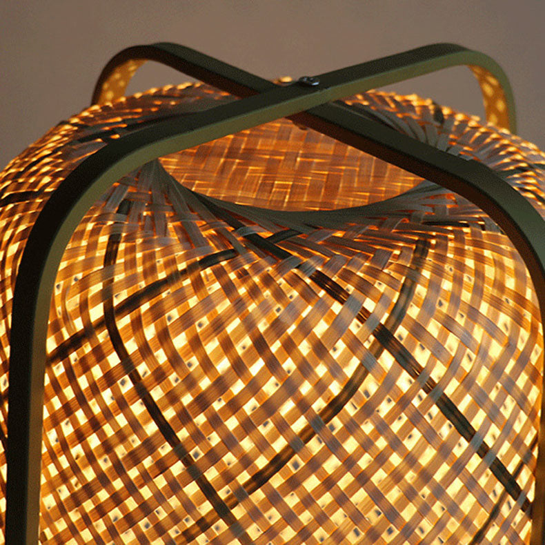 Cylindrical Hand-Woven Bamboo Bedroom Floor Lamp