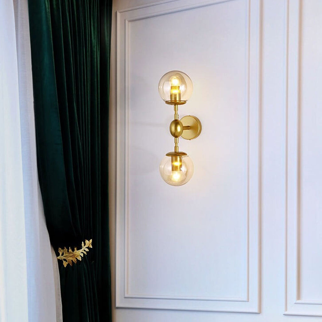 Glass Wrought Iron 2-Light Wall Lamp