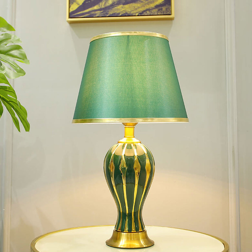 Fabric Ceramic Oval Table Lamp