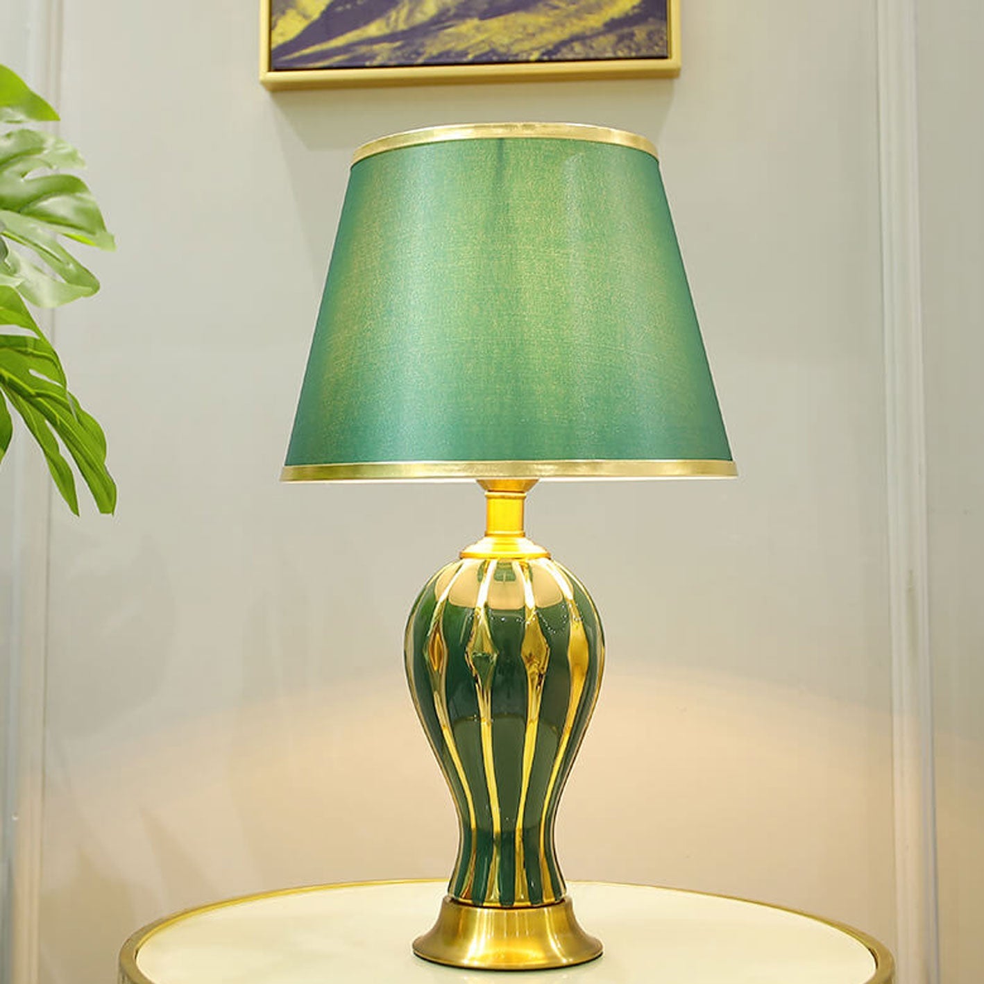 Fabric Ceramic Oval Table Lamp