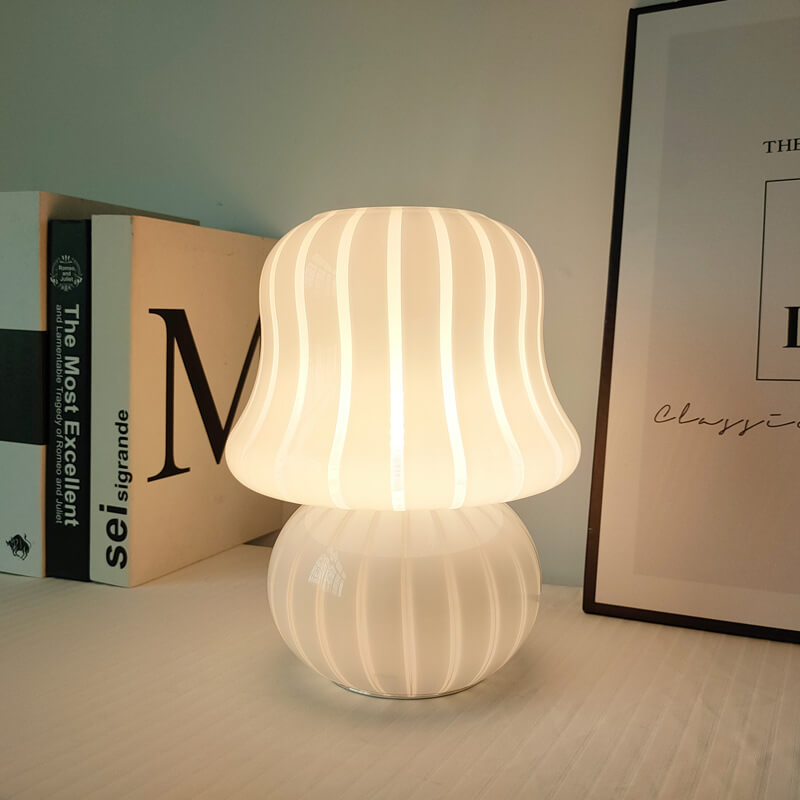 Cream Handmade Glass Mushroom Table Lamp