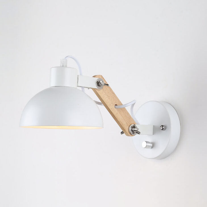 Iron Semicircle Wooden Arm Wall Lamp