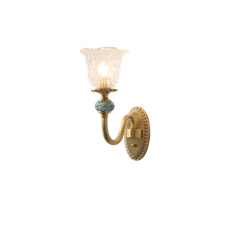 Floral Glass Brass Curved Wall Lamp