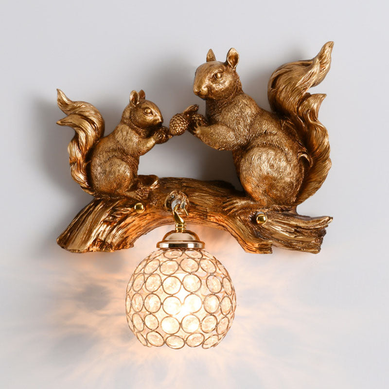 Squirrel Resin Crystal Bedroom Wall Lamp