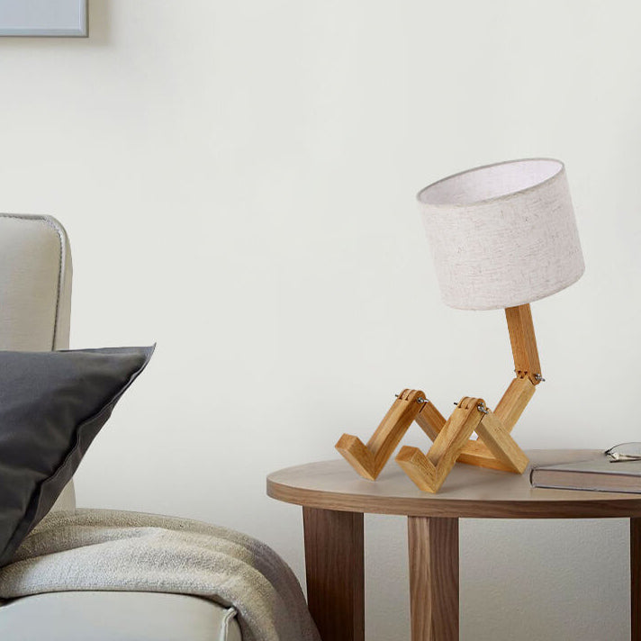 Fabric Solid Wood Robot Table Lamp