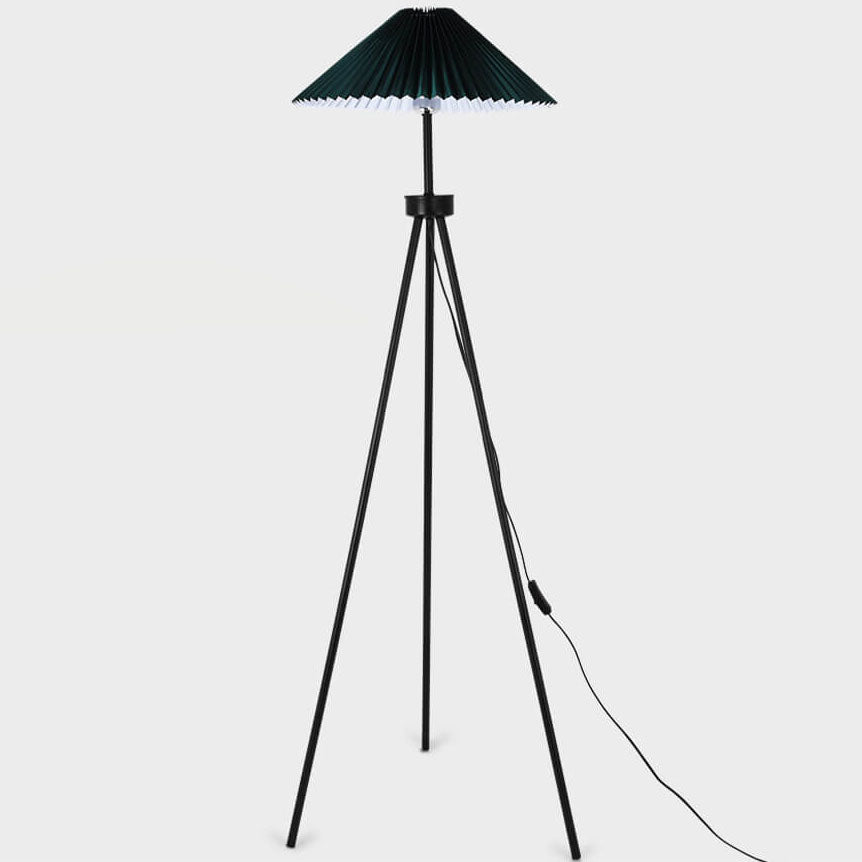 Pleated Canvas Iron Tripod Floor Lamp