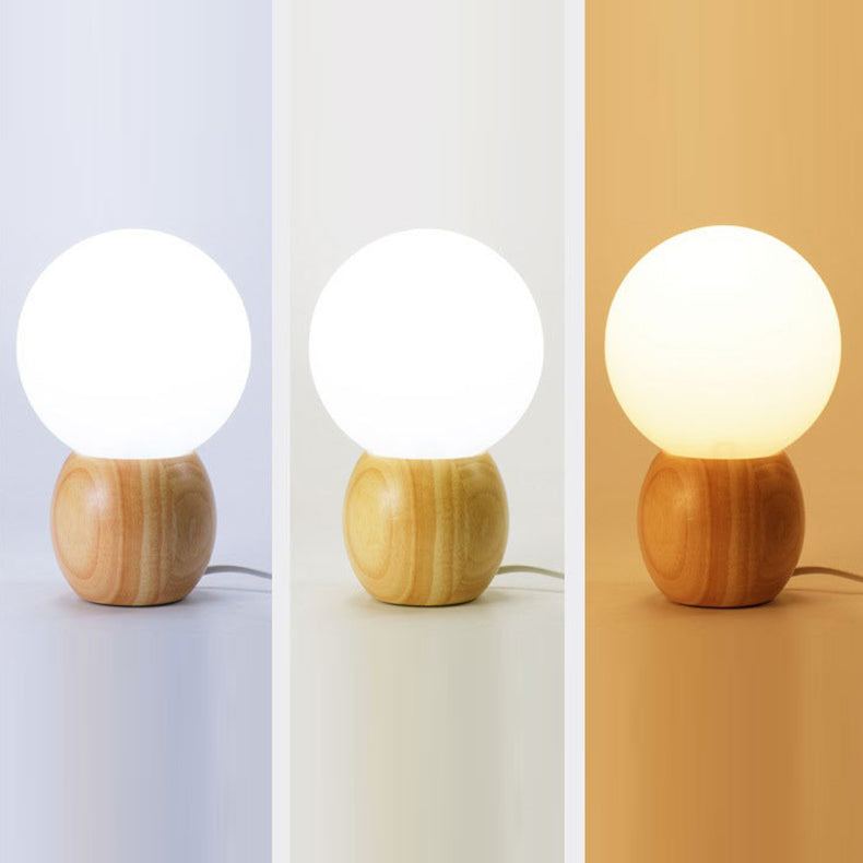 Orb Glass Wood Bedroom Table Lamp
