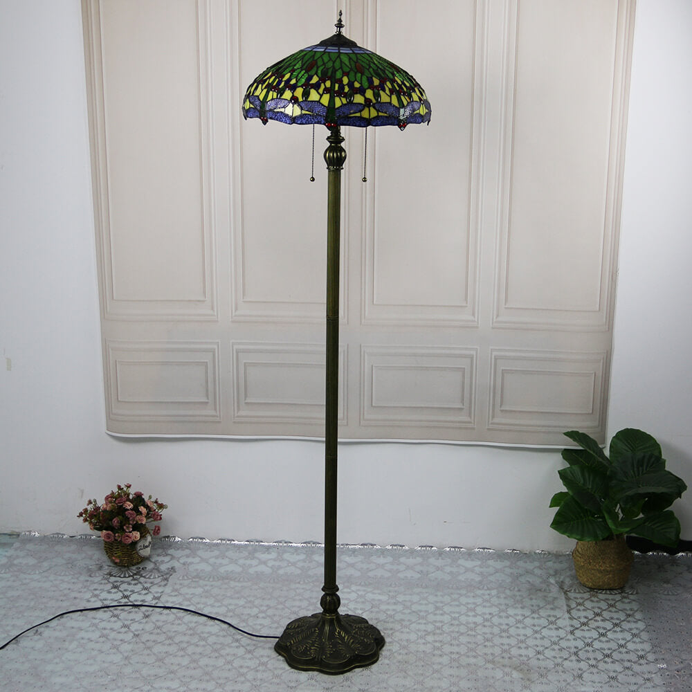Dragonfly Stained Glass Resin 2-Light Floor Lamp