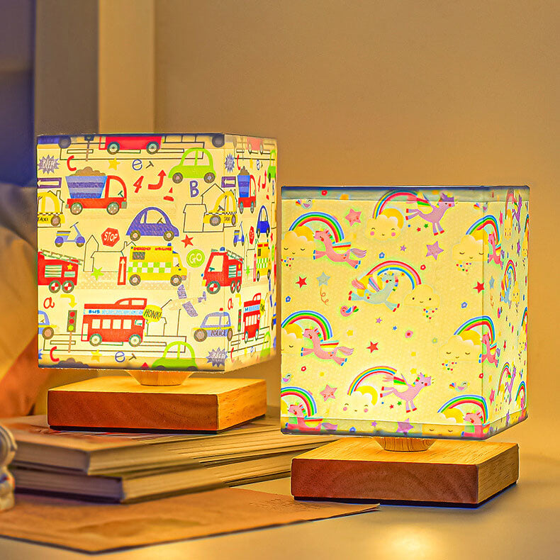 Kids Rectangular Solid Wood Table Lamp