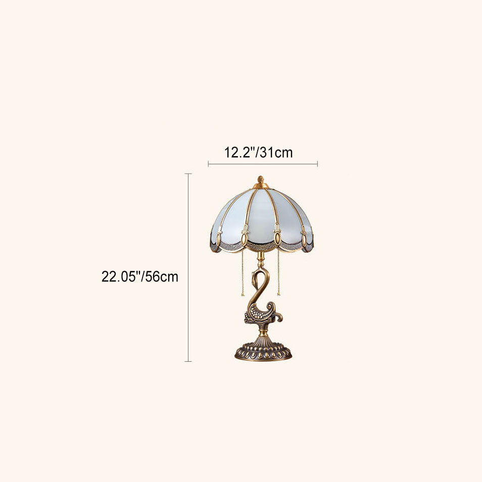 Stained Glass Swan Copper 2-Light Table Lamp