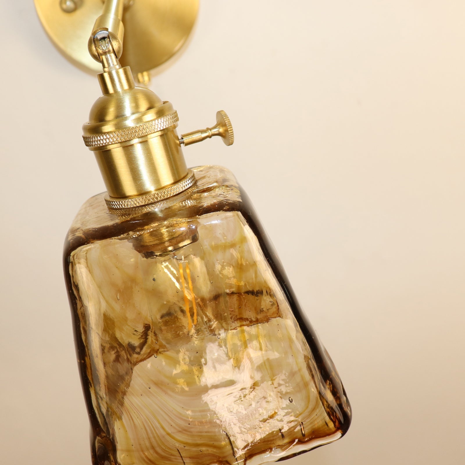Brass Amber Square Glass Wall Lamp