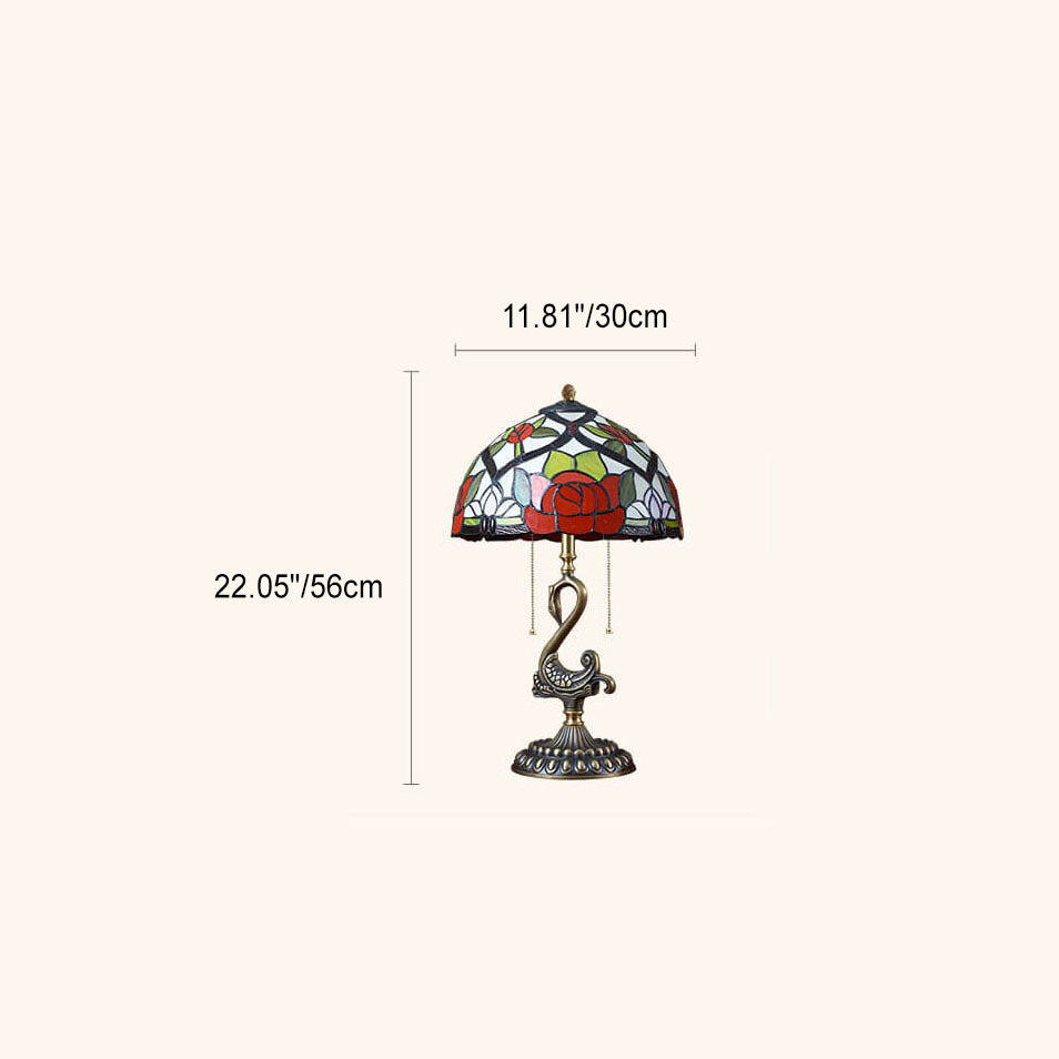 Stained Glass Swan Copper 2-Light Table Lamp