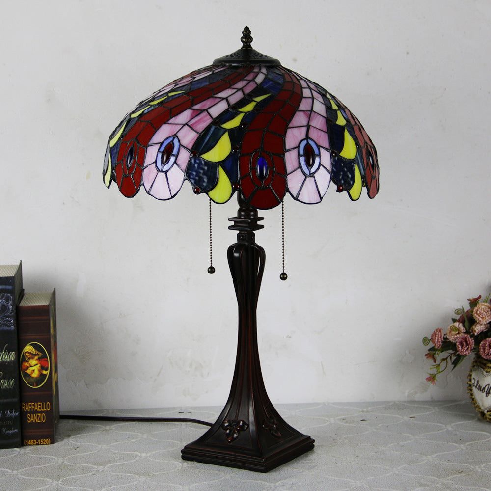 Mediterranean Stained Glass Cone 2-Light Table Lamp