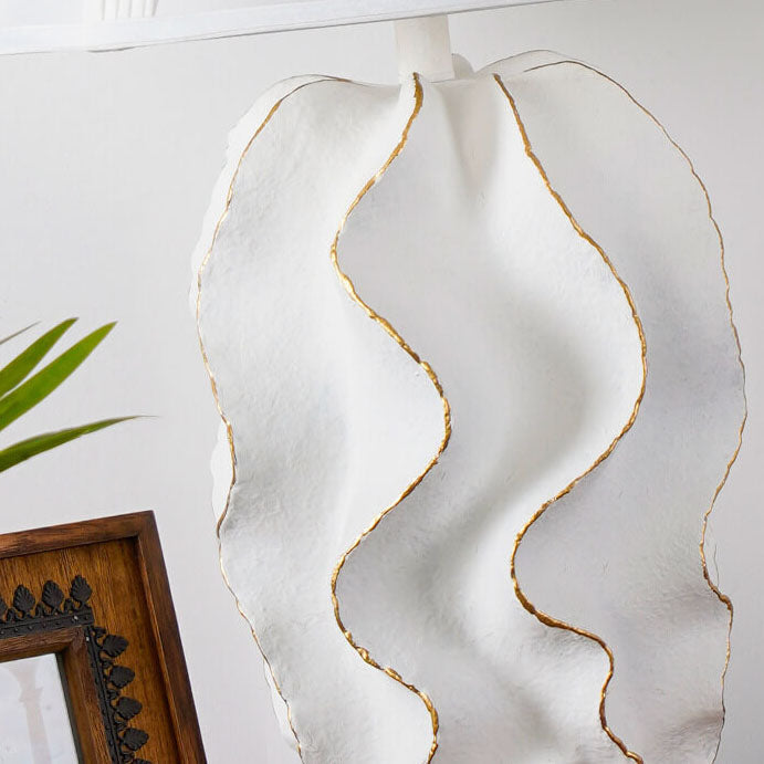 White Fabric Striped Resin Table Lamp