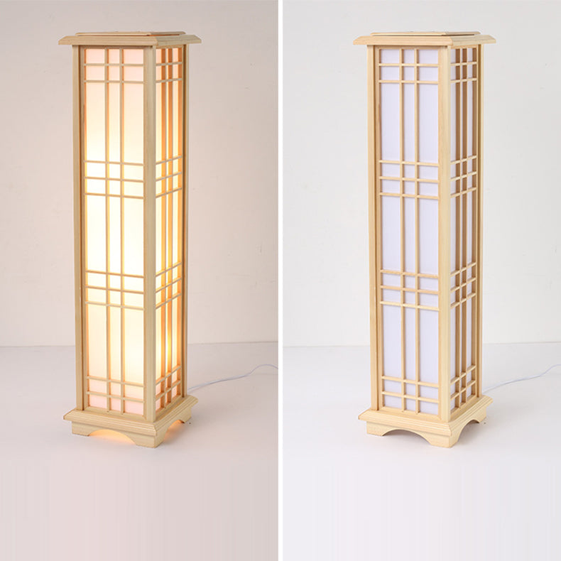 Traditional Japanese Wood Acrylic 3-Light Floor Lamp