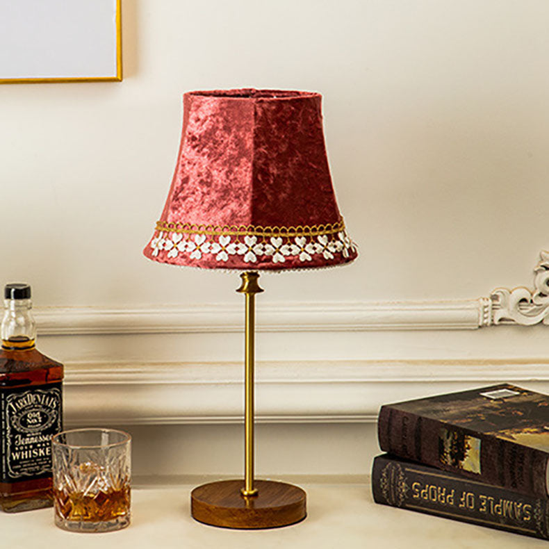 Drum Velvet Copper Wood Table Lamp