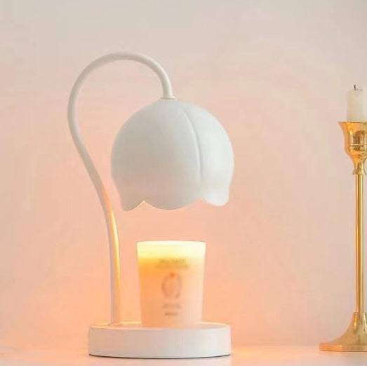Iron Glass Wood Flower Table Lamp