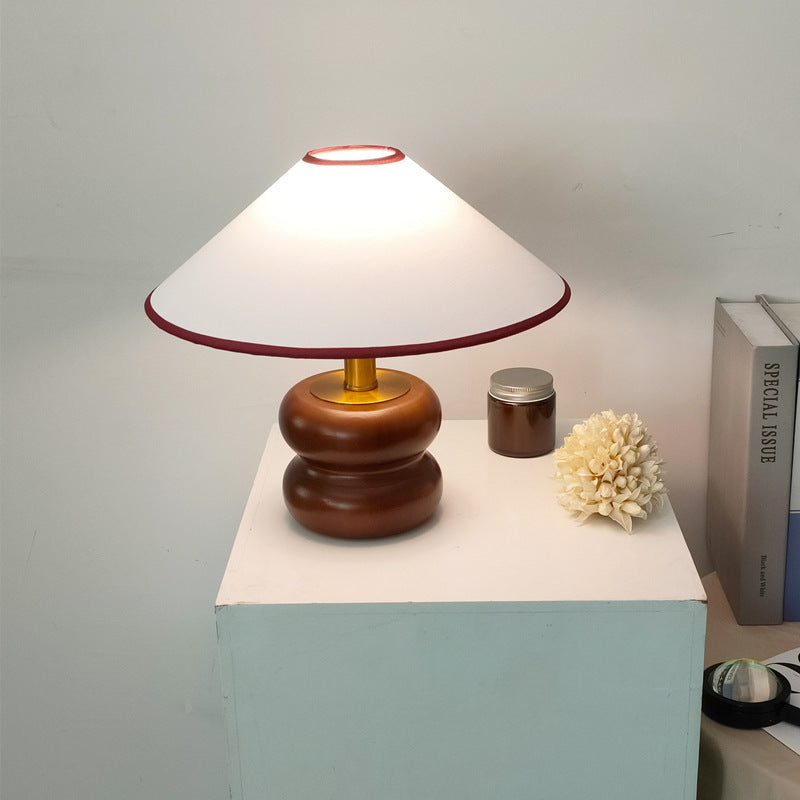 Fabric Cone Solid Walnut Table Lamp