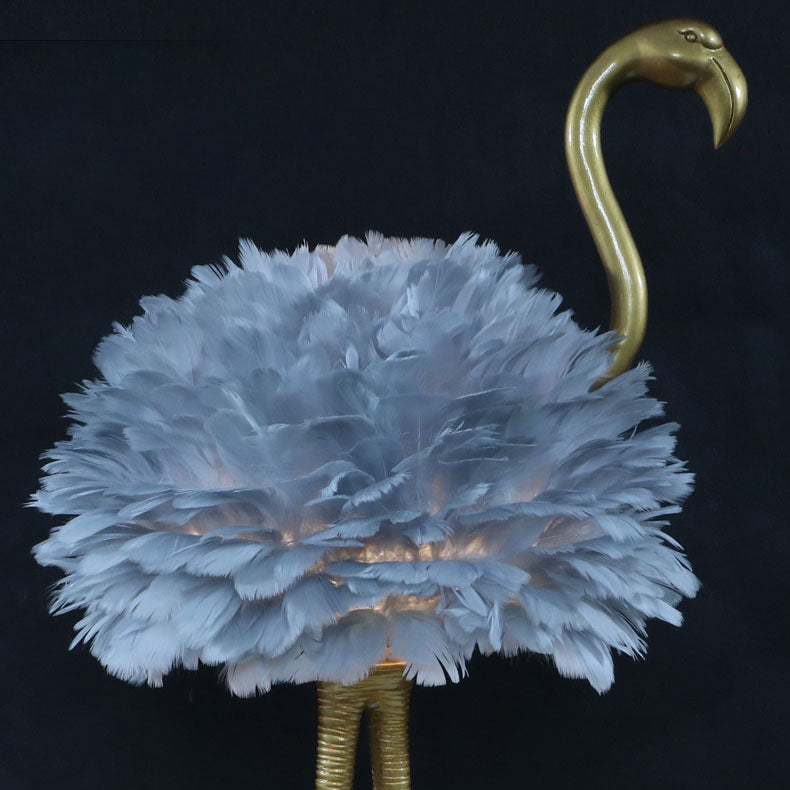 Goose Feather Metal Flamingo Table Lamp