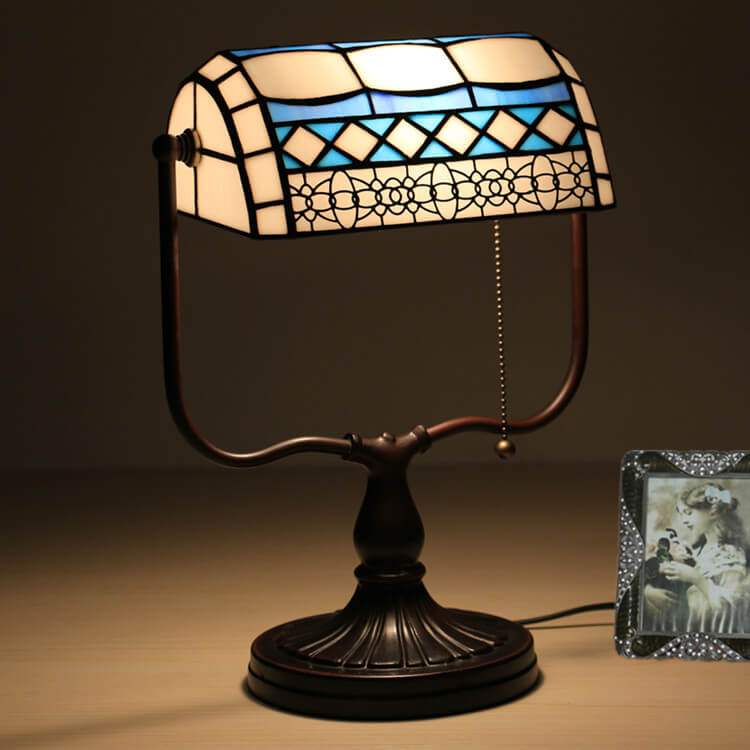 Geometric Stained Glass Bank Table Lamp